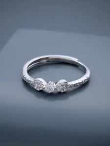 Kushal's Fashion Jewellery 92.5 Pure Silver Rhodium-Plated Stone Studded Finger Ring