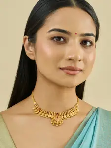 Kushal's Fashion Jewellery Embellished Bridal 92.5 Silver Gold-Plated Temple Necklace