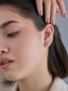 Kushal's Fashion Jewellery 92.5  Silver Rose Gold-Plated CZ-Studded Classic Studs