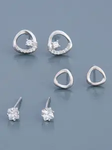 Kushal's Fashion Jewellery 92.5 Sterling Silver Rhodium-Plated Geometric Studs Earrings