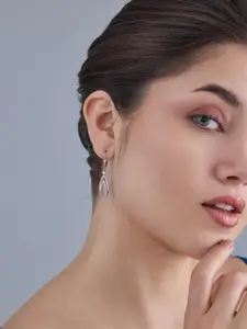 Kushal's Fashion Jewellery 92.5  Silver Rhodium-Plated CZ Studded Hoop Earrings