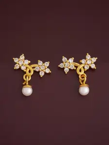Kushal's Fashion Jewellery 92.5  Silver Gold-Plated Zircon Studded Drop Earrings