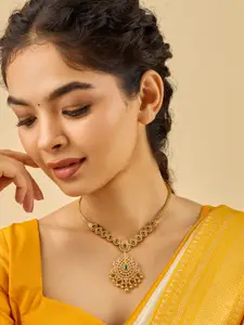 Kushal's Fashion Jewellery Silver Gold-Plated Temple Necklace