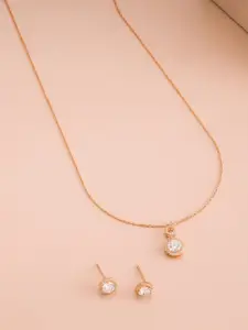 Kushal's Fashion Jewellery White 925 Pure Silver Rose Gold-Plated Party Pendant Set