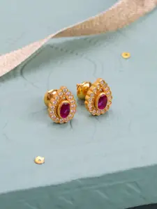 Kushal's Fashion Jewellery 92.5 Pure Silver Gold-Plated Contemporary Ruby Studs Earrings