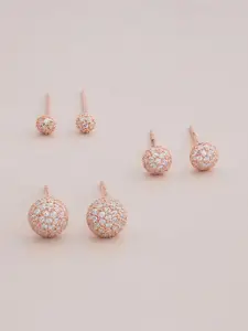 Kushal's Fashion Jewellery 92.5 Sterling Silver Rose Gold Plated Geometric Studs Earrings