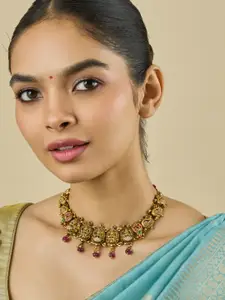 Kushal's Fashion Jewellery Embellished Bridal 92.5 Silver Gold-Plated Stone Necklace