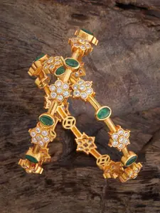 Kushal's Fashion Jewellery Set Of 2 92.5 Pure Silver Gold-Plated Ethnic Temple Bangles