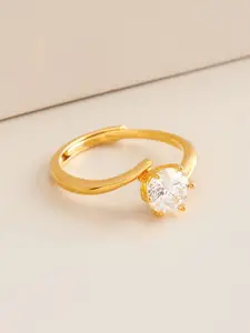 Kushal's Fashion Jewellery Gold-Plated Stone-Studded 92.5 Silver Adjustable Finger Ring