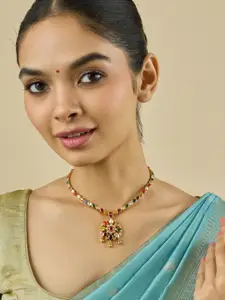 Kushal's Fashion Jewellery Embellished Bridal 92.5 Gold-Plated Temple Necklace