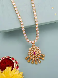 Kushal's Fashion Jewellery 92.5 Pure Silver Gold-Plated Stones Studded Temple Necklace