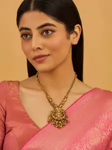 Kushal's Fashion Jewellery 92.5 Pure Silver Gold-Plated Stone Studded & Beaded Necklace