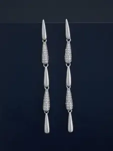 Kushal's Fashion Jewellery 92.5  Silver Rhodium-Plated Zircon Drop Earrings