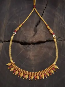 Kushal's Fashion Jewellery 92.5 Pure Silver Gold-Plated Stone Studded Temple Necklace