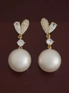 Kushal's Fashion Jewellery 92.5 Pure Silver Gold-Plated Pearls Heart Shaped Drop Earrings