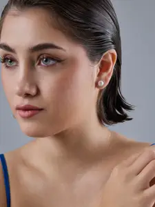 Kushal's Fashion Jewellery 92.5  Silver Rhodium-Plated Pearls Studded Studs