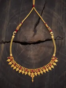 Kushal's Fashion Jewellery Embellished Bridal 92.5 Gold-Plated Stone Temple Necklace