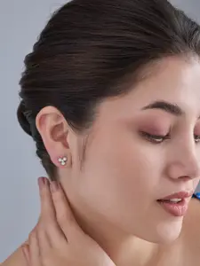 Kushal's Fashion Jewellery 92.5  Silver Rhodium-Plated Zircon Studs Earrings