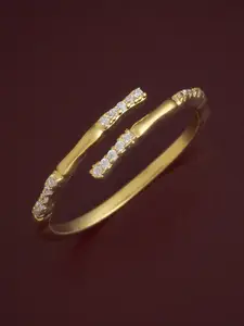 Kushal's Fashion Jewellery Sterling Silver Gold-Plated CZ Studded Temple Finger Ring