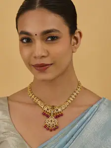 Kushal's Fashion Jewellery 92.5 Pure Silver Gold-Plated Stone Studded & Beaded Necklace