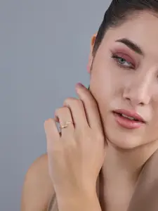 Kushal's Fashion Jewellery Sterling Silver Gold-Plated Cubic Zirconia Temple Finger Ring