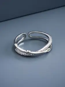 Kushal's Fashion Jewellery 92.5 Pure Silver Rhodium-Plated Stone Studded Finger Ring