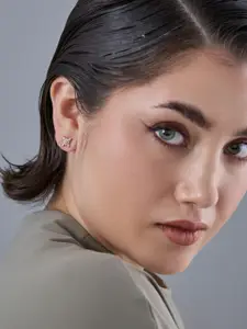 Kushal's Fashion Jewellery 92.5  Silver Rose Gold-Plated Stone Studded Studs