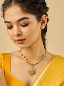 Kushal's Fashion Jewellery 92.5 Pure Gold-Plated Artificial Stones Studded Temple Necklace