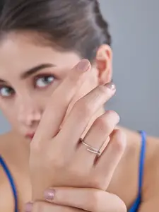 Kushal's Fashion Jewellery Sterling Silver Rhodium-Plated CZ Studded Temple Finger Ring