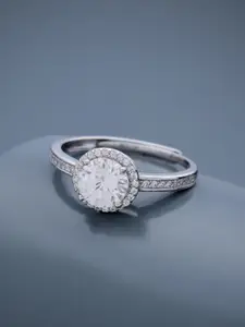 Kushal's Fashion Jewellery Rhodium-Plated Stone-Studded 92.5 Silver Adjustable Finger Ring