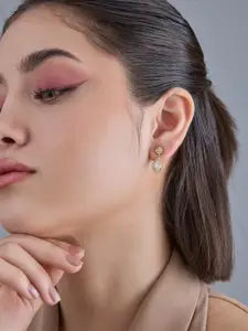 Kushal's Fashion Jewellery 92.5  Silver Gold-Plated Zircon Drop Earrings