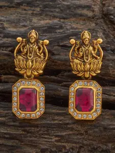 Kushal's Fashion Jewellery Embellished Bridal 92.5 Oxidised Gold Plated Drop Earrings