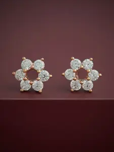 Kushal's Fashion Jewellery 92.5  Silver Rose Gold-Plated CZ Studded Studs Earrings