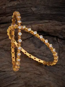 Kushal's Fashion Jewellery Set Of 2 92.5 Pure Silver Gold-Plated Ethnic Temple Bangles