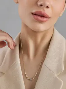 Kushal's Fashion Jewellery  92.5 Silver Gold Plated Cubic Zircon Studded Pendant Chain