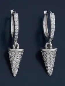 Kushal's Fashion Jewellery 92.5  Silver Rhodium-Plated Zircon Hoop Earrings