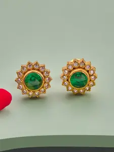 Kushal's Fashion Jewellery 92.5 Pure Silver Gold-Plated Stone Studded Temple Studs