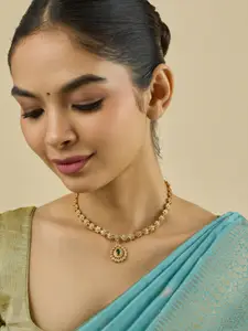 Kushal's Fashion Jewellery Embellished Bridal 92.5 Gold-Plated Temple Necklace