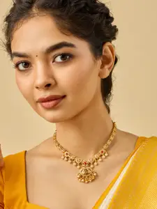 Kushal's Fashion Jewellery 92.5 Pure Silver Gold-Plated Stone Studded & Beaded Necklace