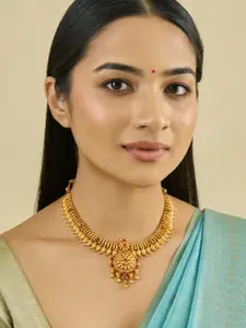Kushal's Fashion Jewellery Embellished Bridal 92.5 Silver Gold-Plated Temple Necklace