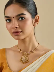 Kushal's Fashion Jewellery Embellished Bridal Gold-Plated Temple Necklace