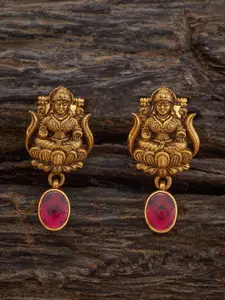 Kushal's Fashion Jewellery 92.5 Sterling Silver Green Oxidised Gold Plated Studs Earrings