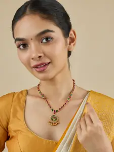 Kushal's Fashion Jewellery Embellished Bridal Silver Gold Plated Zircon Temple Necklace