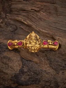 Kushal's Fashion Jewellery Ruby Gold-Plated Ethnic 92.5 Pure Silver Temple Bangle