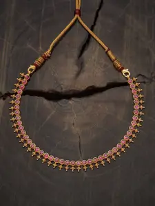 Kushal's Fashion Jewellery Embellished Bridal 92.5 Gold-Plated Stone Temple Necklace