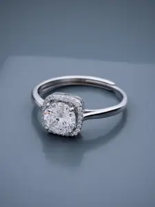 Kushal's Fashion Jewellery Rhodium-Plated Stone-Studded Adjustable Finger Ring