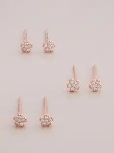 Kushal's Fashion Jewellery 92.5 Sterling Silver Rose Gold Plated Geometric Studs Earrings