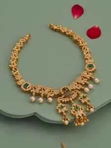 Kushal's Fashion Jewellery 92.5 Pure Silver Gold-Plated Stone Studded & Beaded Necklace