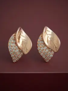Kushal's Fashion Jewellery 92.5  Silver Rose Gold Toned Leaf Studs Earrings
