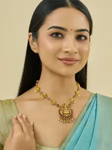 Kushal's Fashion Jewellery Embellished Bridal 92.5 Silver Gold-Plated Temple Necklace